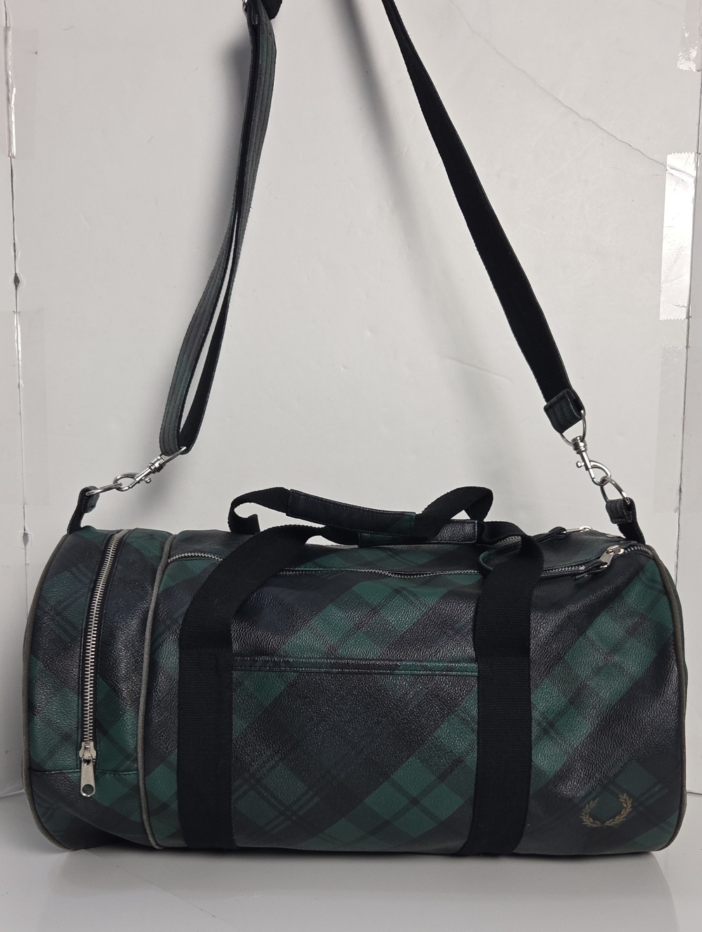 Fred Perry 'Black Watch Tartan' Barrel Duffel Bag with Shoulder Strap